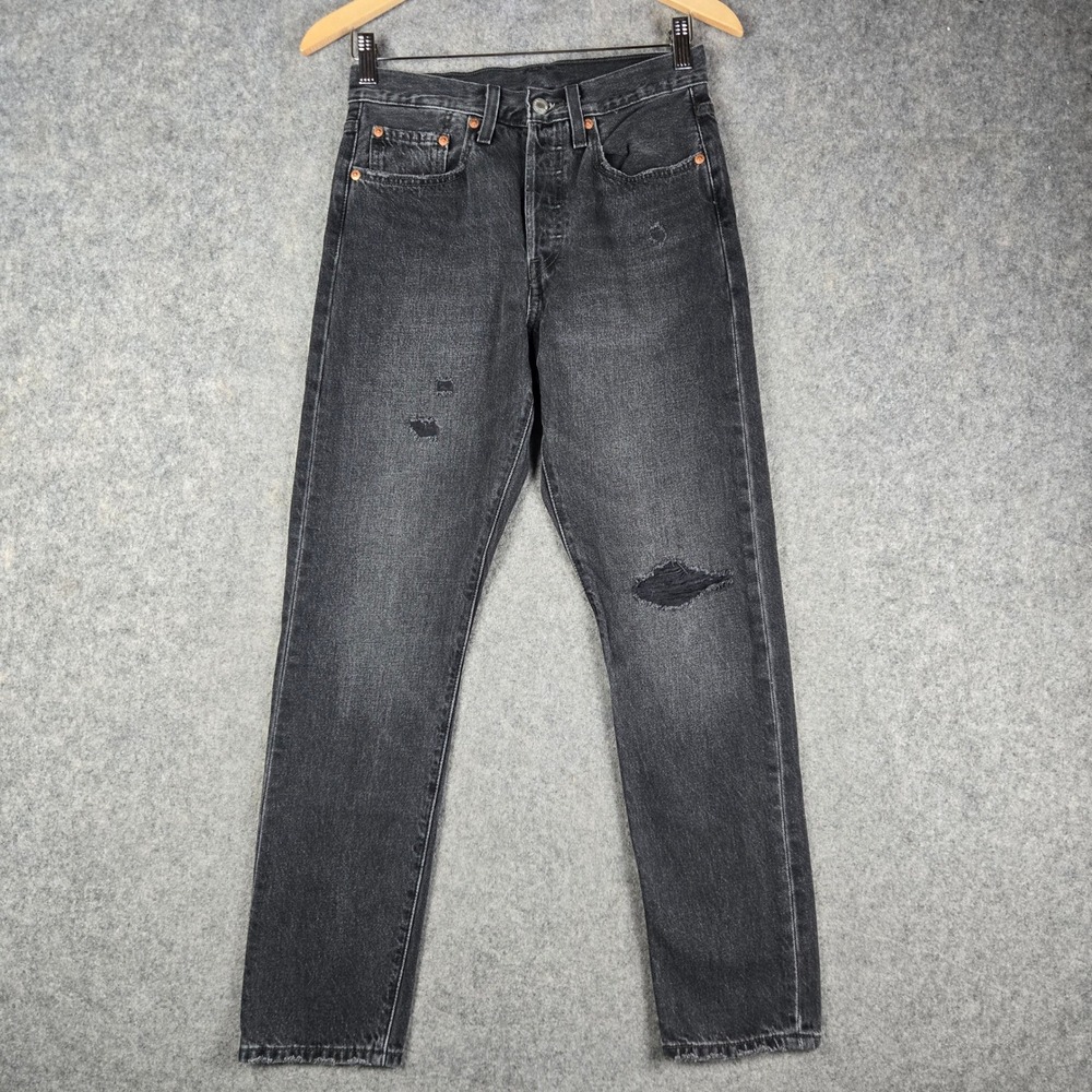 Levi's 501 S Jeans Womens 26x28 Black Distressed Skinny Button Fly Denim Pants